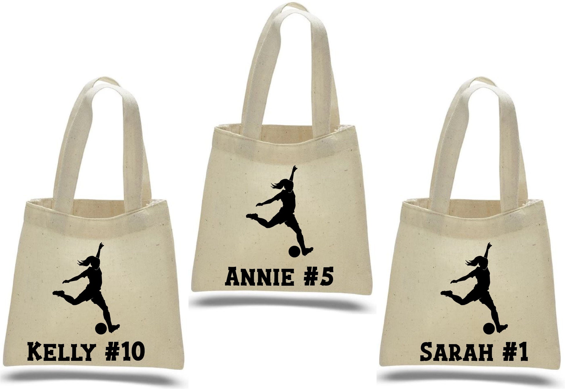 Girls Soccer Party Favor Bags - Set of Three Bags - Personalized