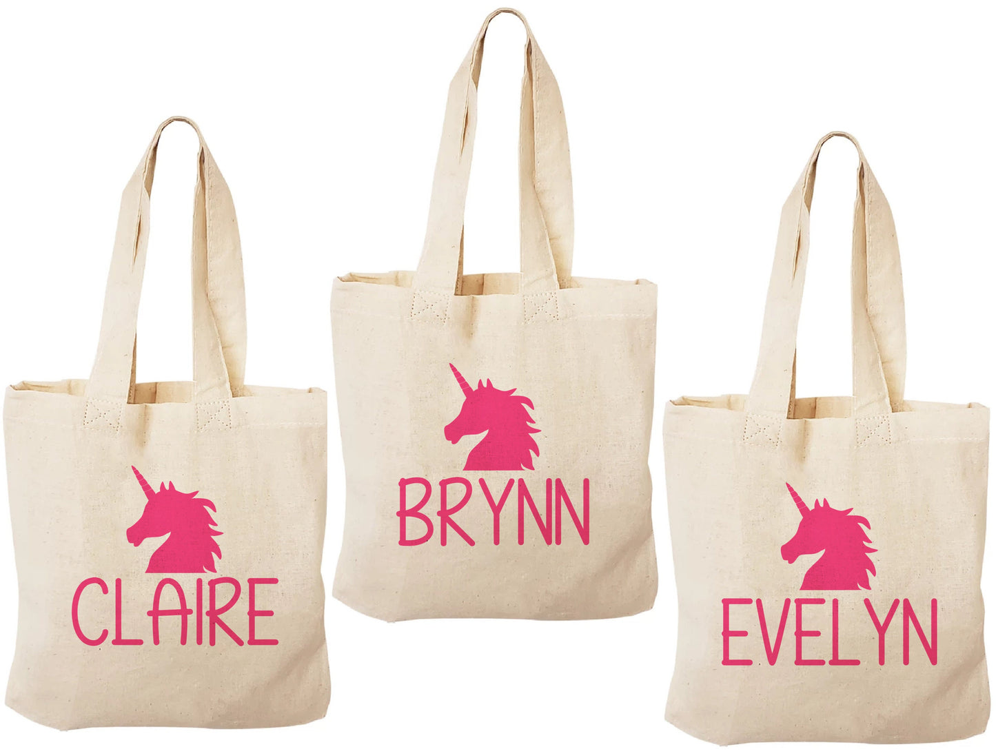 Set of 3 Personalized Unicorn Cotton Party Favor Bags