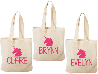 Set of 3 Personalized Unicorn Cotton Party Favor Bags