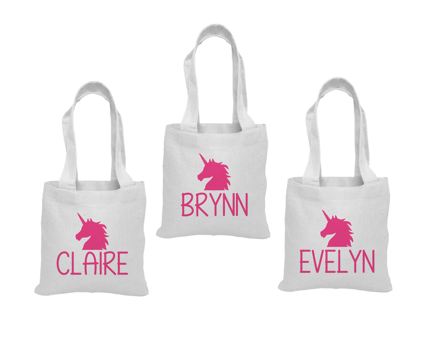 Set of 3 Personalized Unicorn Cotton Party Favor Bags