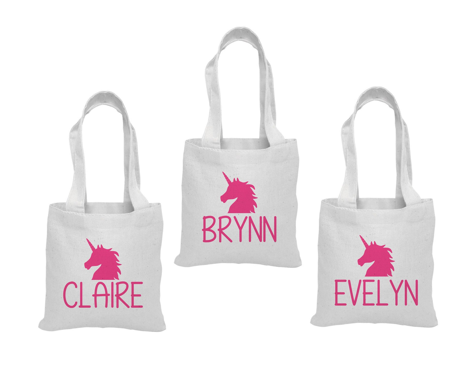 Set of 3 Personalized Unicorn Cotton Party Favor Bags