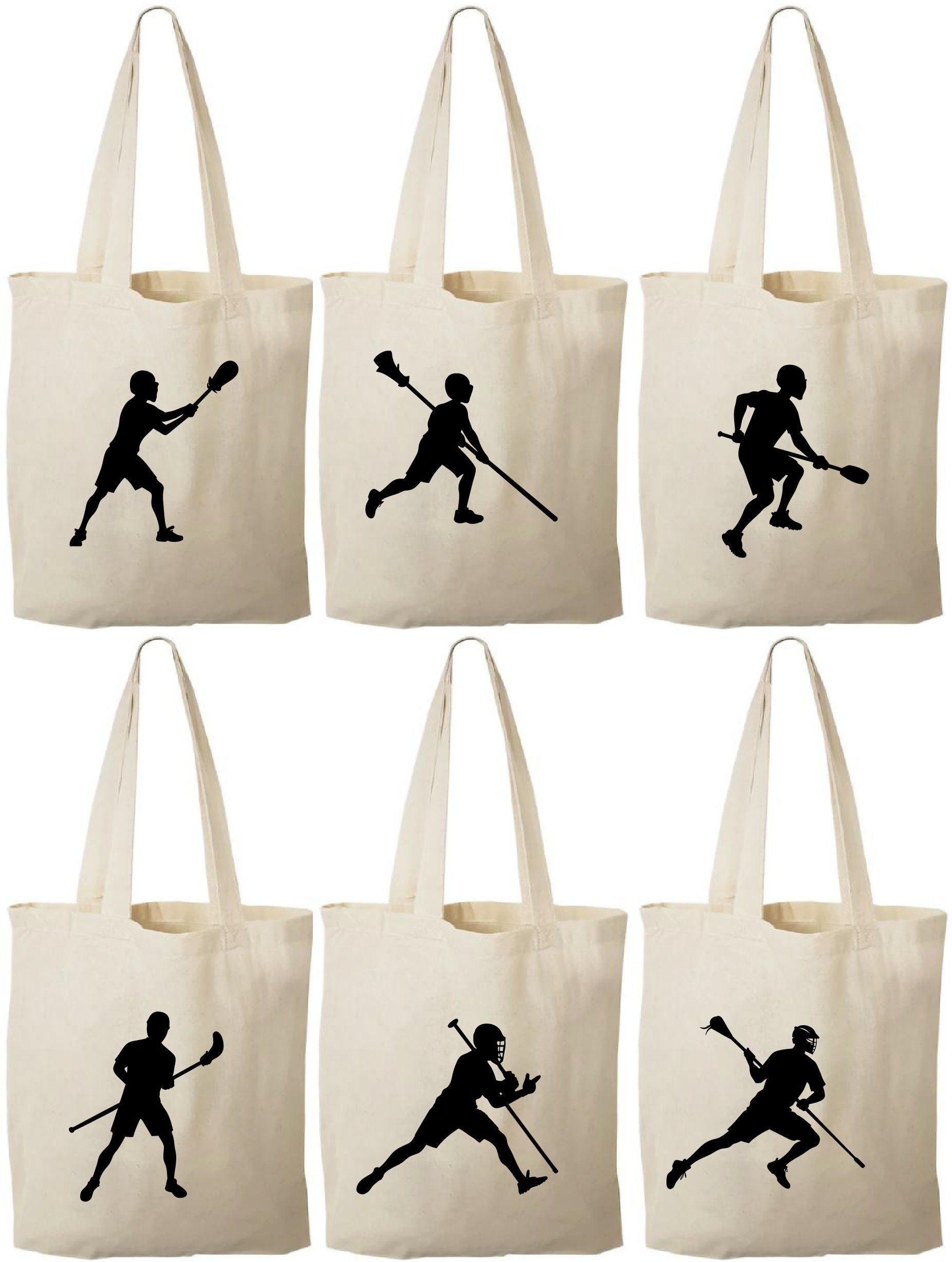 Lacrosse Party Favor Bags – Cotton Birthday Goodie Totes, Set of 6