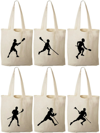 Lacrosse Party Favor Bags – Cotton Birthday Goodie Totes, Set of 6