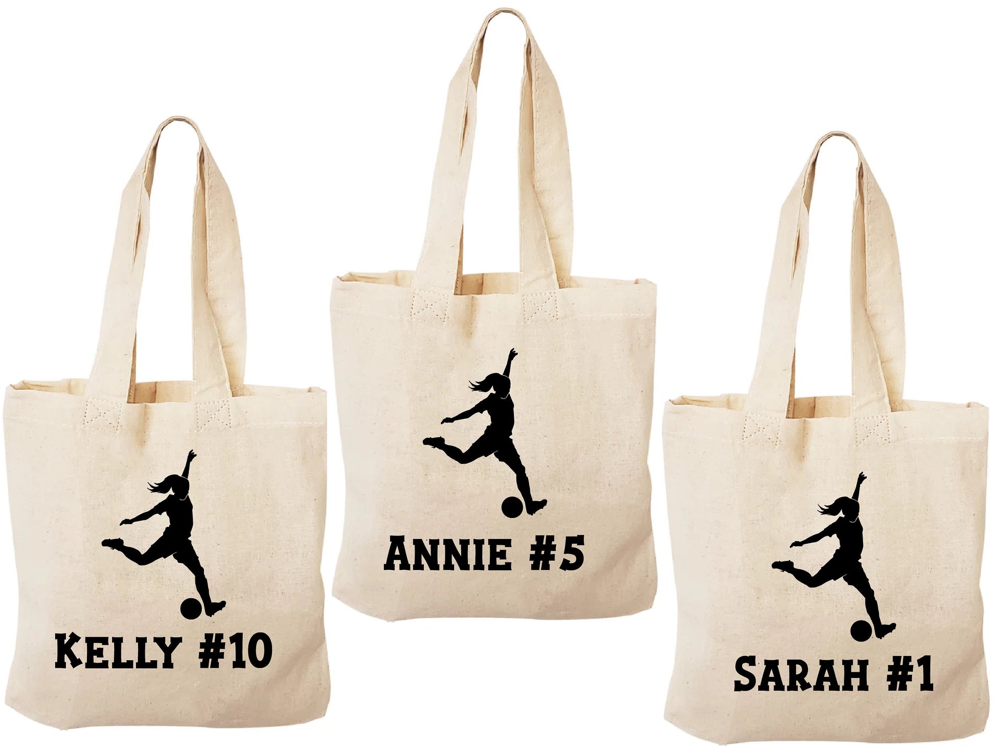 Girls Soccer Party Favor Bags - Set of Three Bags - Personalized