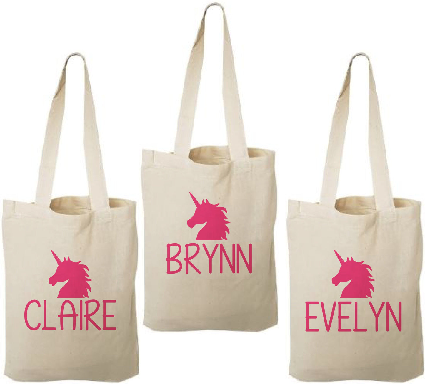 Set of 3 Personalized Unicorn Cotton Party Favor Bags
