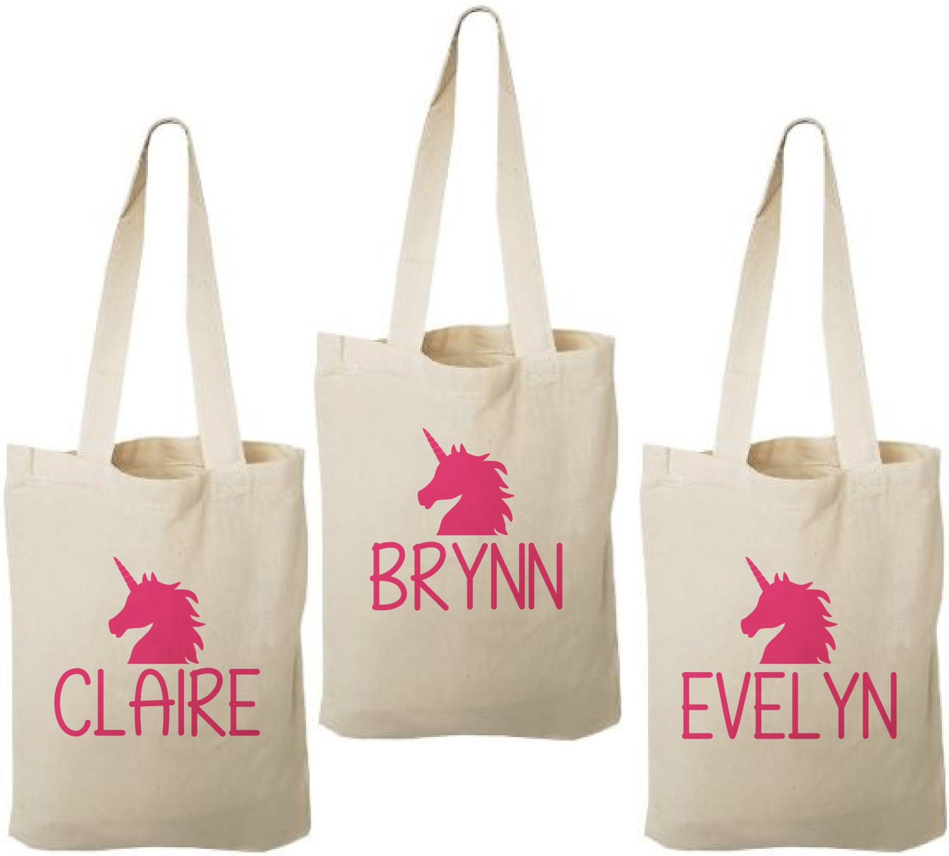 Set of 3 Personalized Unicorn Cotton Party Favor Bags