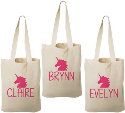 Set of 3 Personalized Unicorn Cotton Party Favor Bags