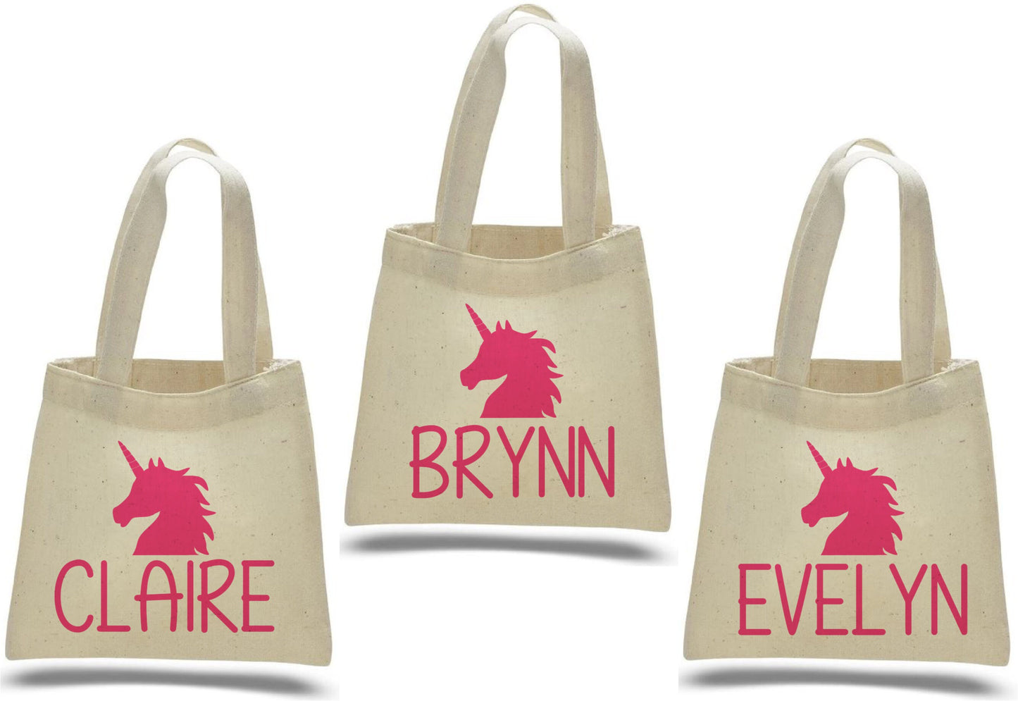 Set of 3 Personalized Unicorn Cotton Party Favor Bags