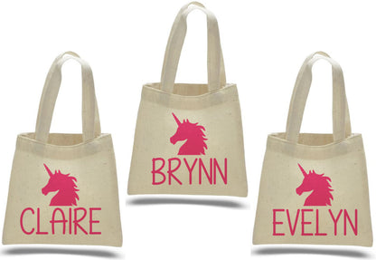 Set of 3 Personalized Unicorn Cotton Party Favor Bags