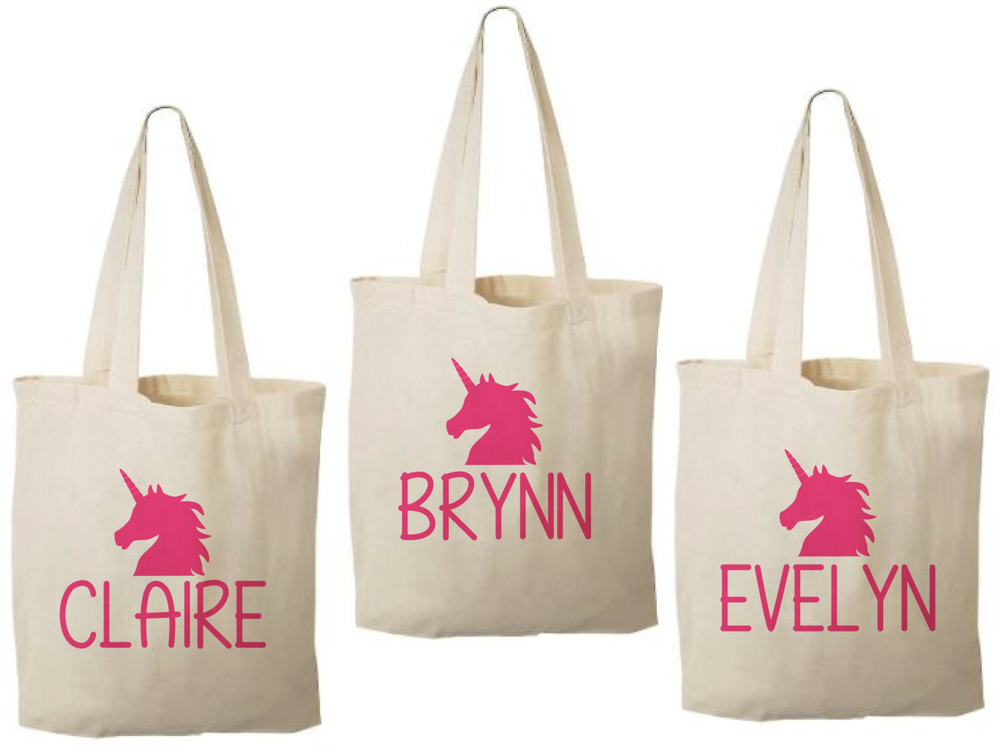Set of 3 Personalized Unicorn Cotton Party Favor Bags