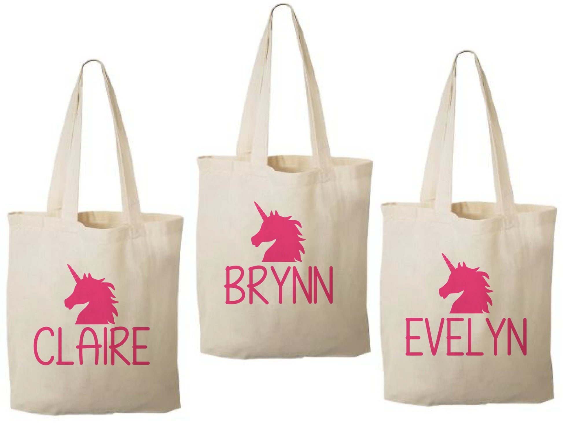 Set of 3 Personalized Unicorn Cotton Party Favor Bags