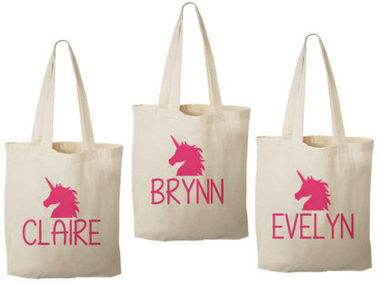 Set of 3 Personalized Unicorn Cotton Party Favor Bags