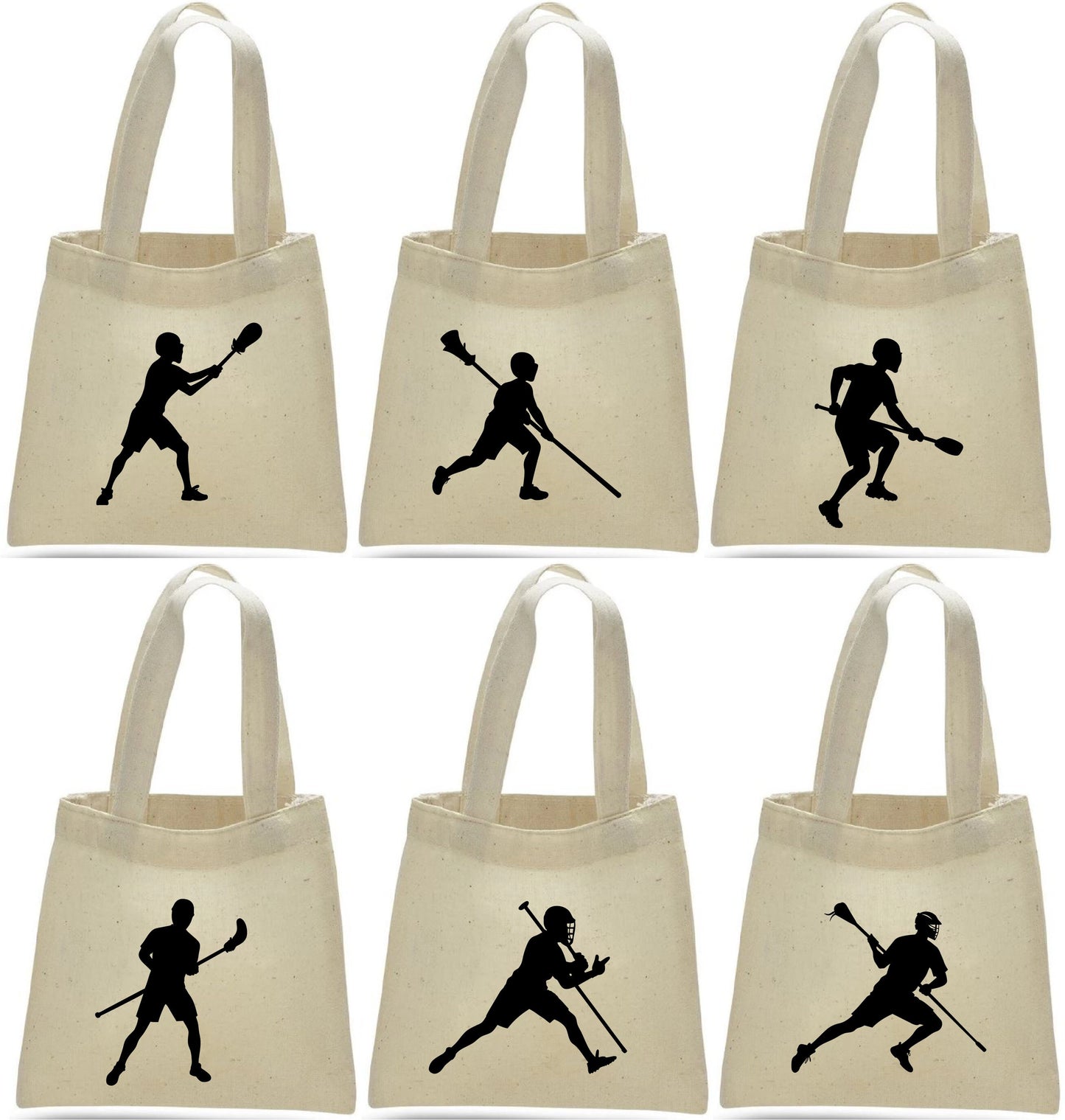 Lacrosse Party Favor Bags – Cotton Birthday Goodie Totes, Set of 6
