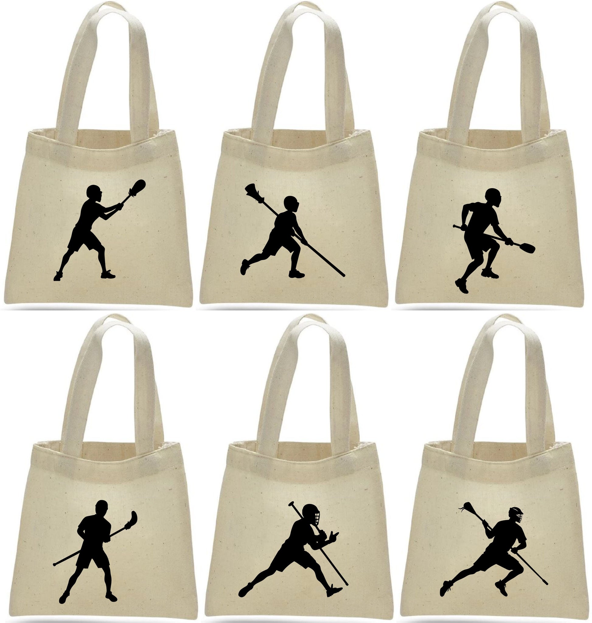 Lacrosse Party Favor Bags – Cotton Birthday Goodie Totes, Set of 6