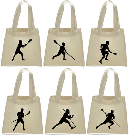 Lacrosse Party Favor Bags – Cotton Birthday Goodie Totes, Set of 6