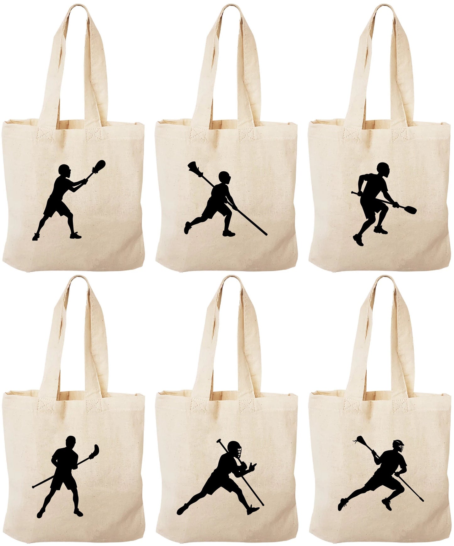 Lacrosse Party Favor Bags – Cotton Birthday Goodie Totes, Set of 6