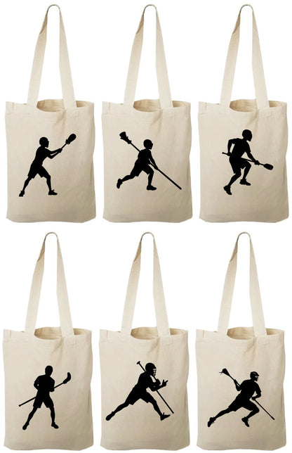 Lacrosse Party Favor Bags – Cotton Birthday Goodie Totes, Set of 6