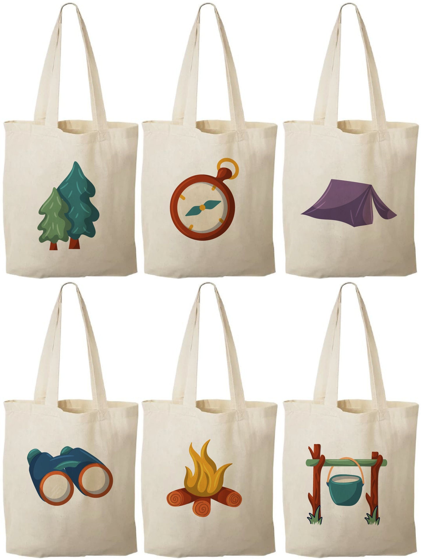 Set of Six Camping-Themed Party Favor Bags
