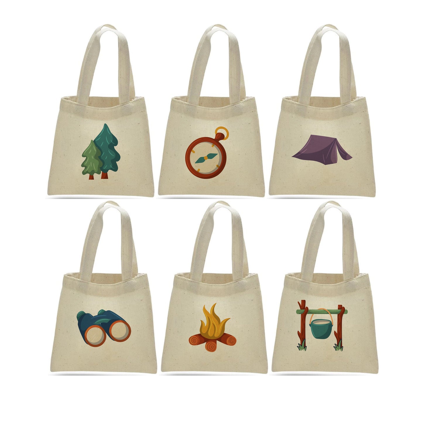 Set of Six Camping-Themed Party Favor Bags