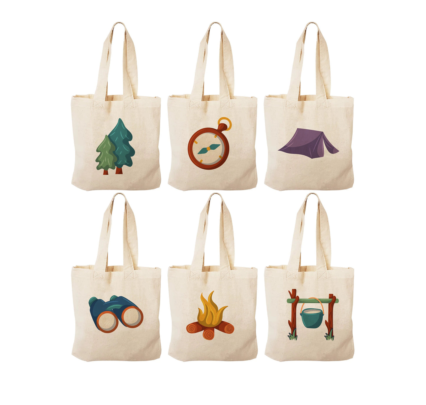Set of Six Camping-Themed Party Favor Bags