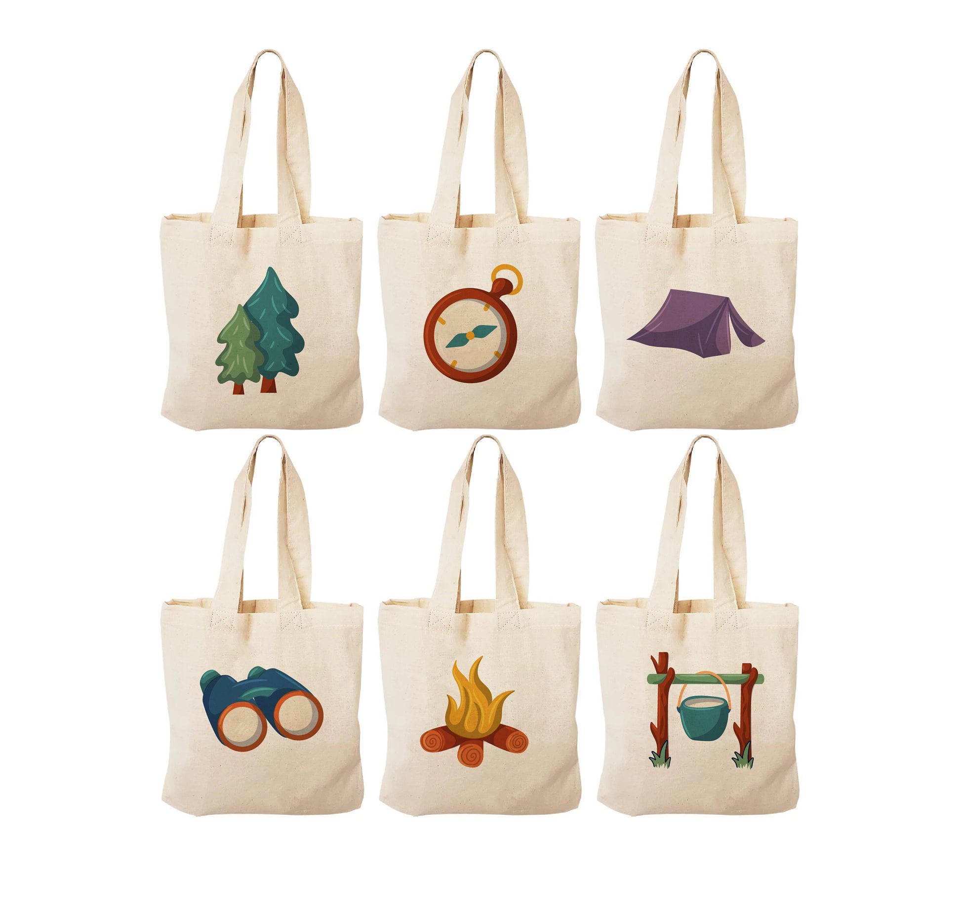 Set of Six Camping-Themed Party Favor Bags