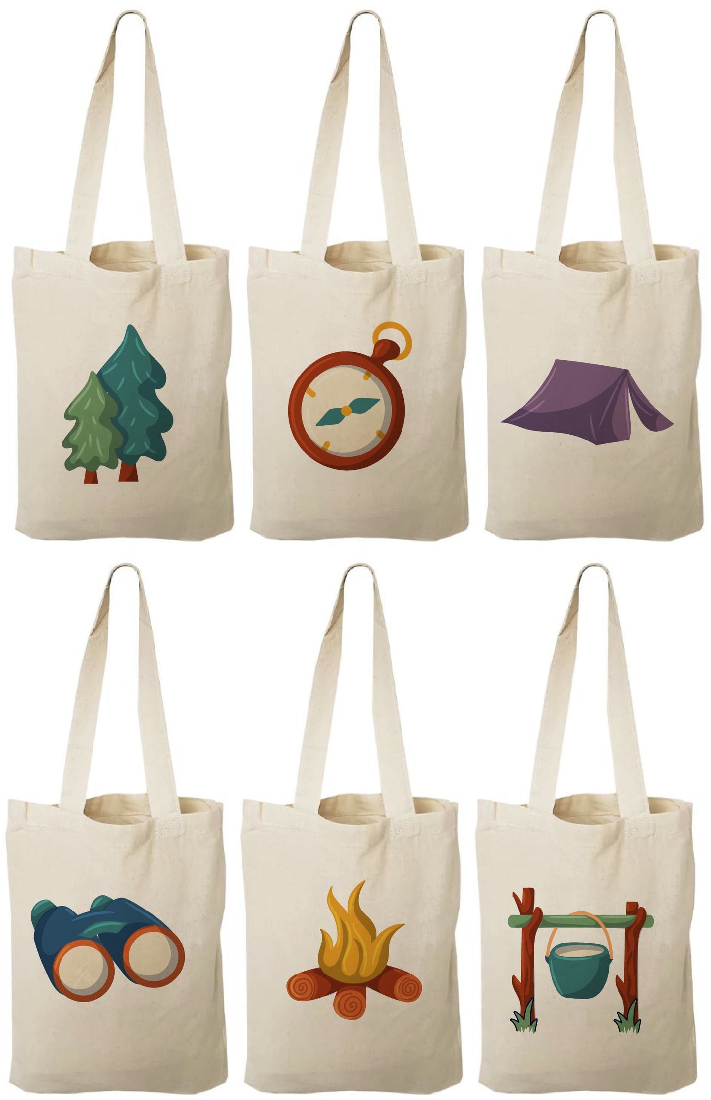 Set of Six Camping-Themed Party Favor Bags