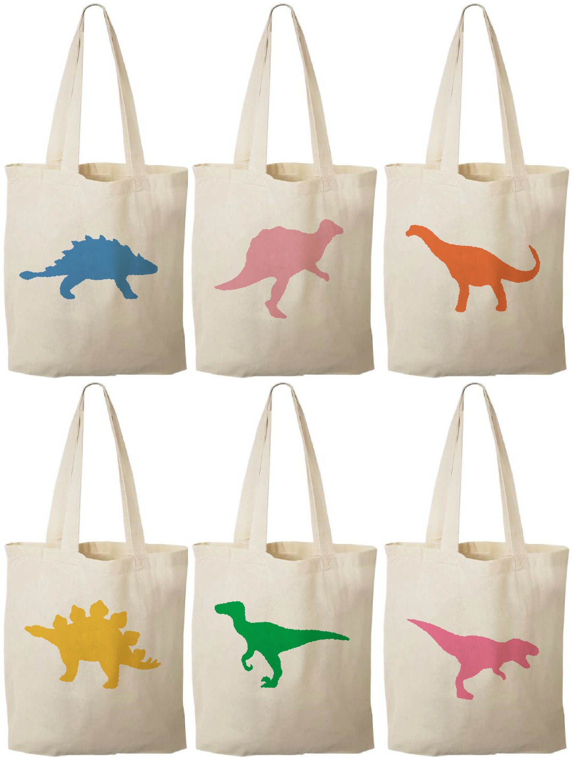 Dinosaur Party Favor Bags, Eco-Friendly Cotton Treat Bags, Set of 6