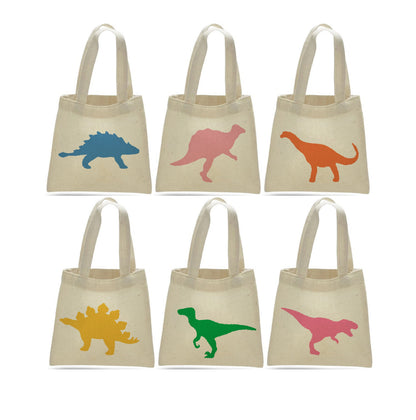 Dinosaur Party Favor Bags, Eco-Friendly Cotton Treat Bags, Set of 6