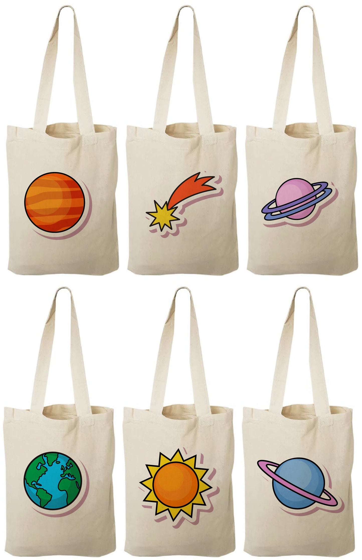 6 Space Treat Bags, Solar System Cotton Party Favor Bags