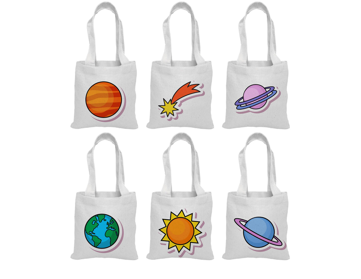6 Space Treat Bags, Solar System Cotton Party Favor Bags
