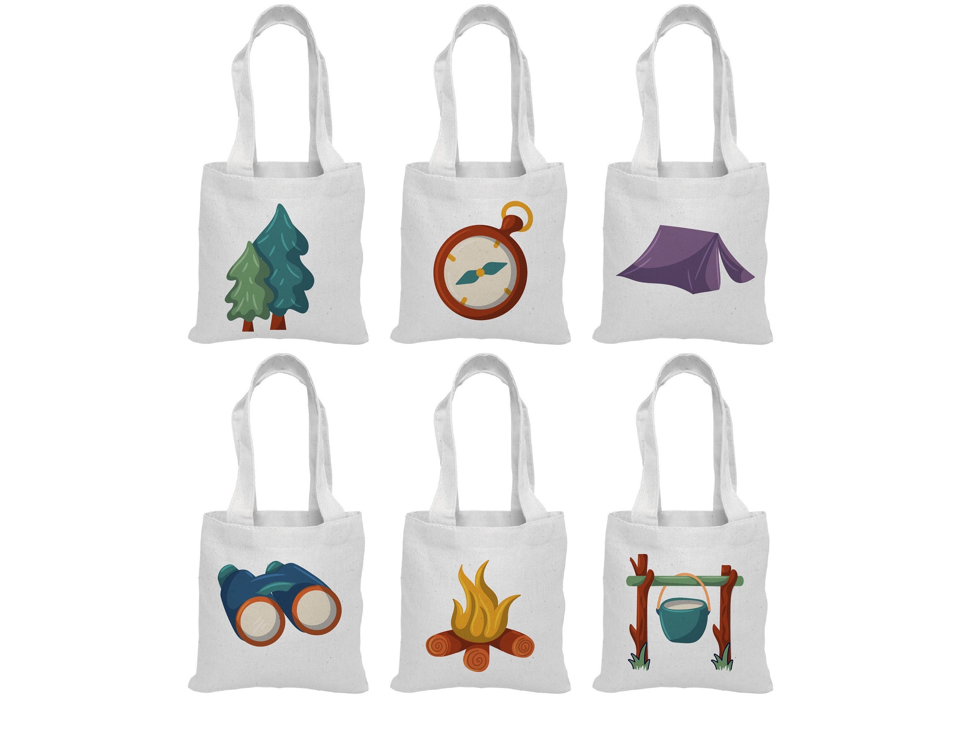 Set of Six Camping-Themed Party Favor Bags