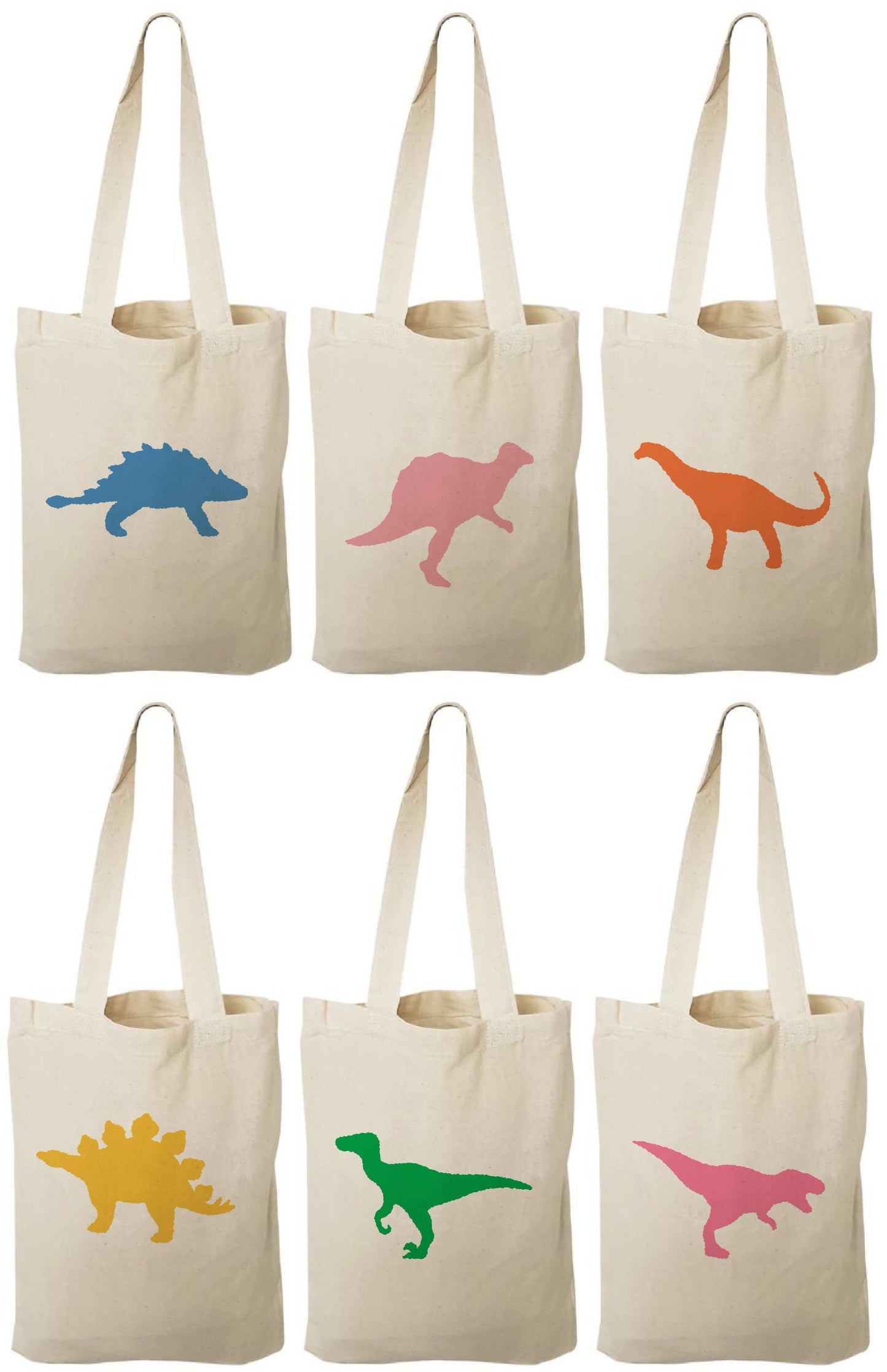 Dinosaur Party Favor Bags, Eco-Friendly Cotton Treat Bags, Set of 6