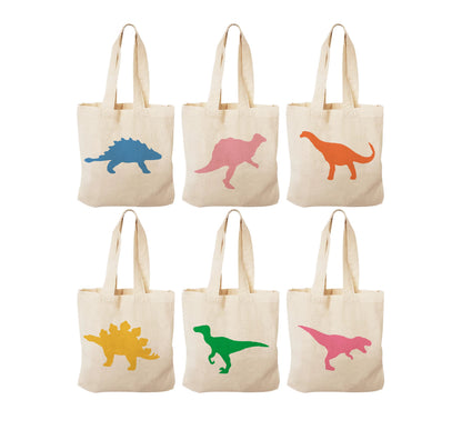 Dinosaur Party Favor Bags, Eco-Friendly Cotton Treat Bags, Set of 6