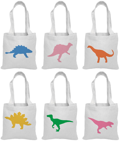 Dinosaur Party Favor Bags, Eco-Friendly Cotton Treat Bags, Set of 6