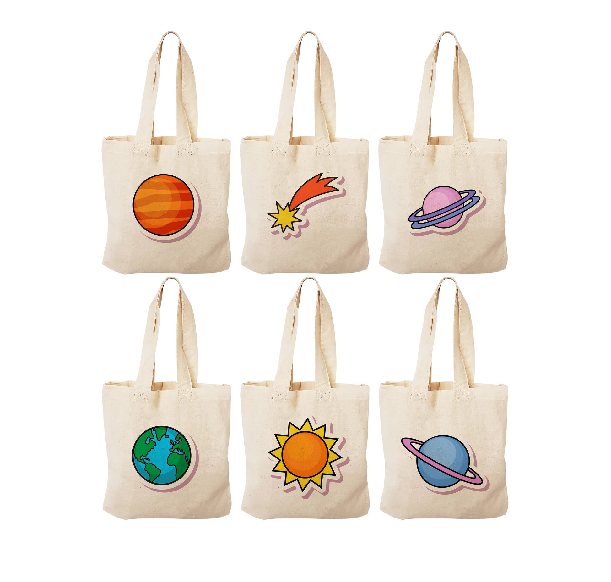 6 Space Treat Bags, Solar System Cotton Party Favor Bags