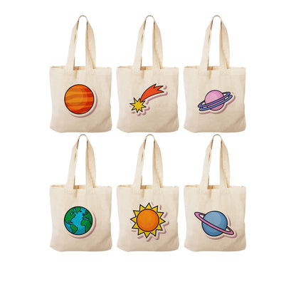 6 Space Treat Bags, Solar System Cotton Party Favor Bags
