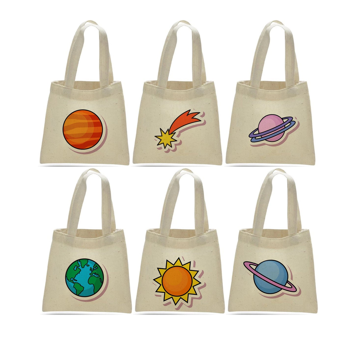 6 Space Treat Bags, Solar System Cotton Party Favor Bags
