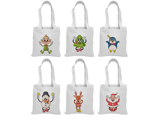 Retro Christmas Cotton Favor Bags – Set of 6, Vintage Characters
