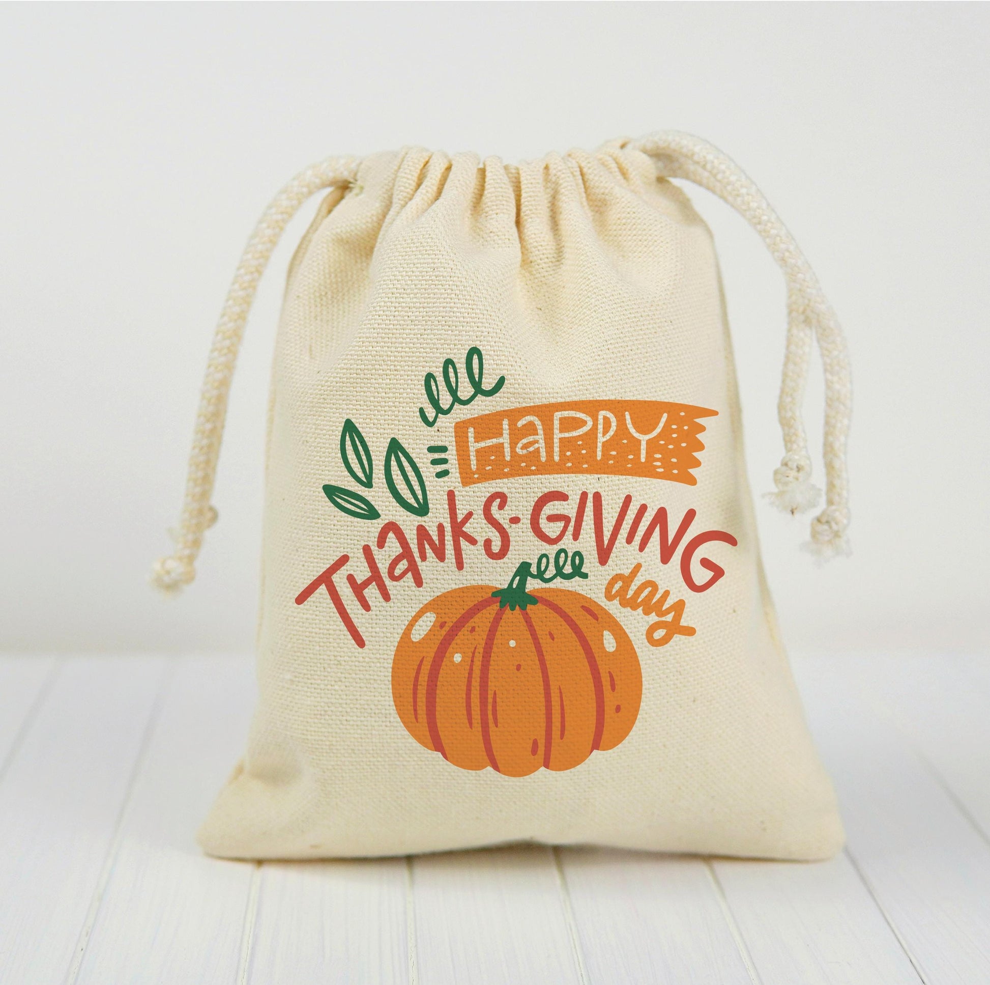 Thanksgiving Cotton Canvas Favor Bags – Pumpkin Design, Variety of Sizes