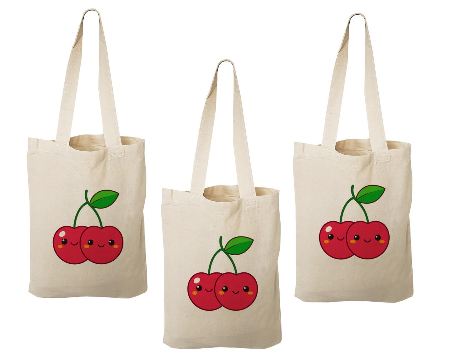 Cherry Party Favor Bags - Perfect for Cherry Themed Parties - Set of Three - Cotton Bags with Handles