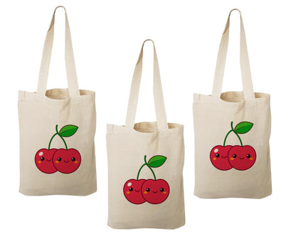 Cherry Party Favor Bags - Perfect for Cherry Themed Parties - Set of Three - Cotton Bags with Handles