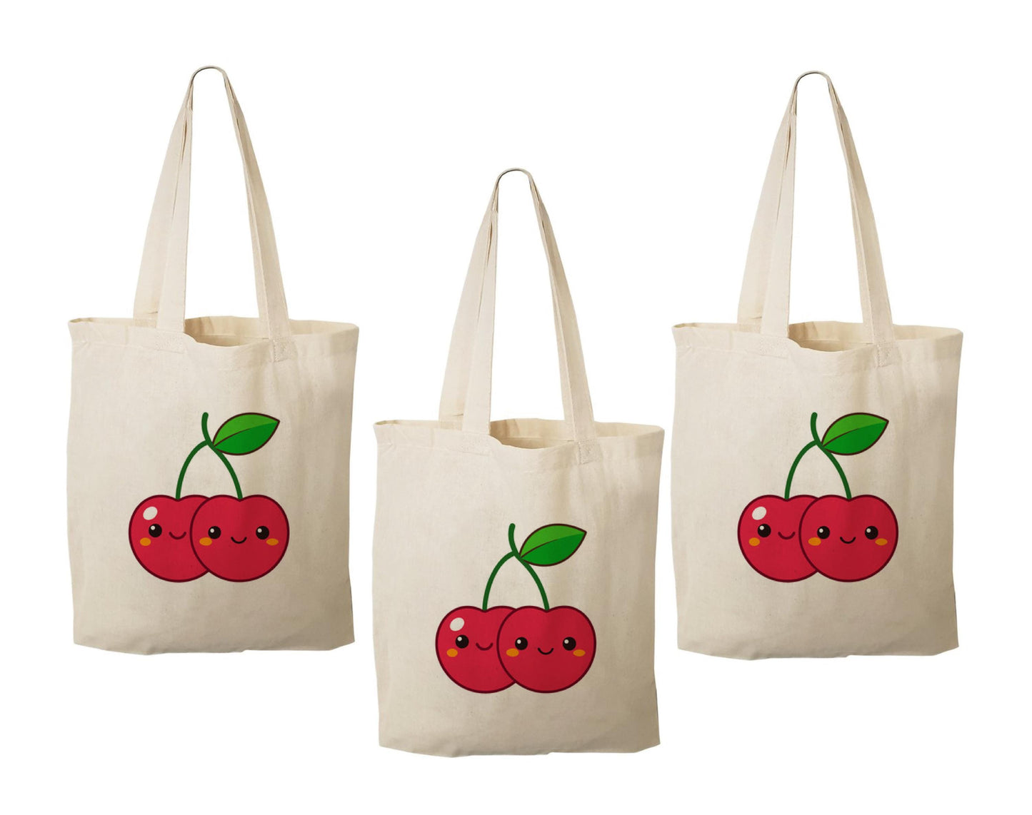 Cherry Party Favor Bags - Perfect for Cherry Themed Parties - Set of Three - Cotton Bags with Handles