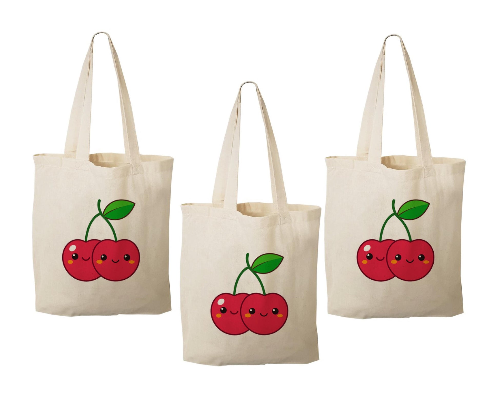 Cherry Party Favor Bags - Perfect for Cherry Themed Parties - Set of Three - Cotton Bags with Handles