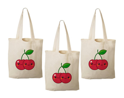 Cherry Party Favor Bags - Perfect for Cherry Themed Parties - Set of Three - Cotton Bags with Handles