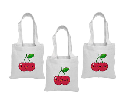 Cherry Party Favor Bags - Perfect for Cherry Themed Parties - Set of Three - Cotton Bags with Handles