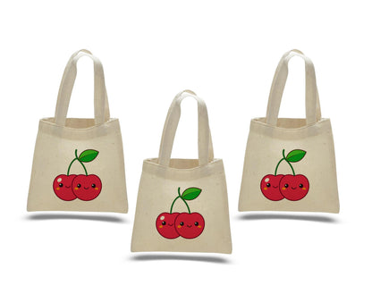 Cherry Party Favor Bags - Perfect for Cherry Themed Parties - Set of Three - Cotton Bags with Handles