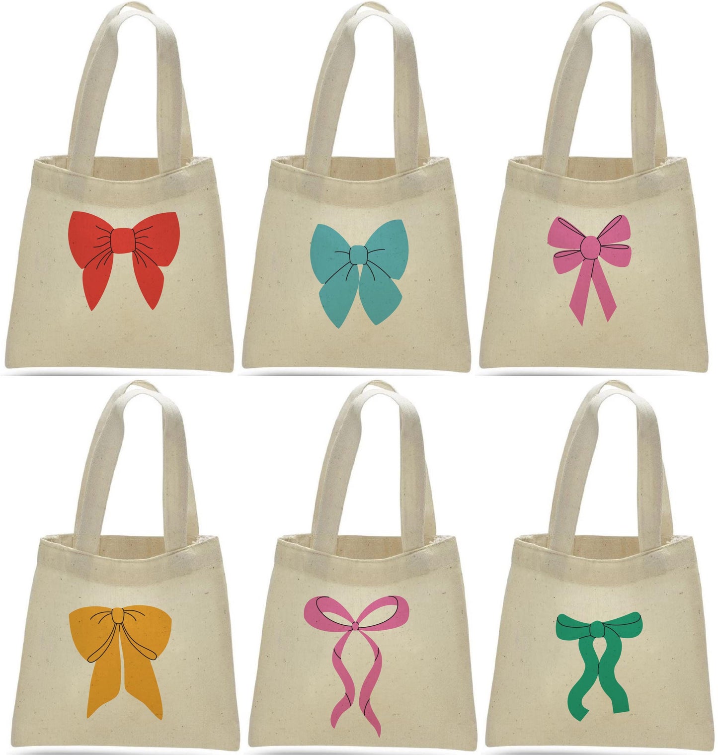 Bow Party Favor Bags – Pastel Cotton Goodie Bags, Set of 6