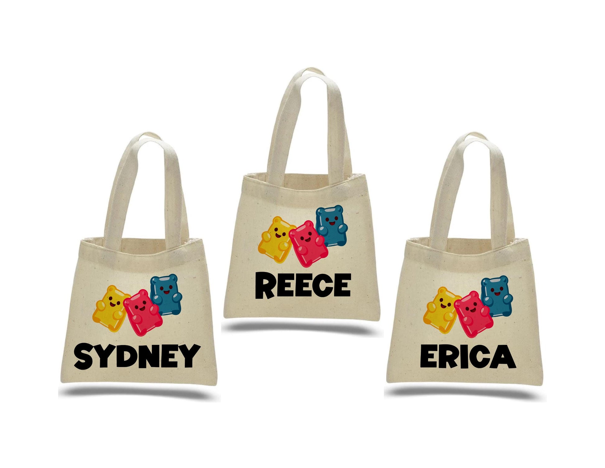 Gummy Bear Party Favor Bags: Personalized Cotton Treat Bags - Set of 3