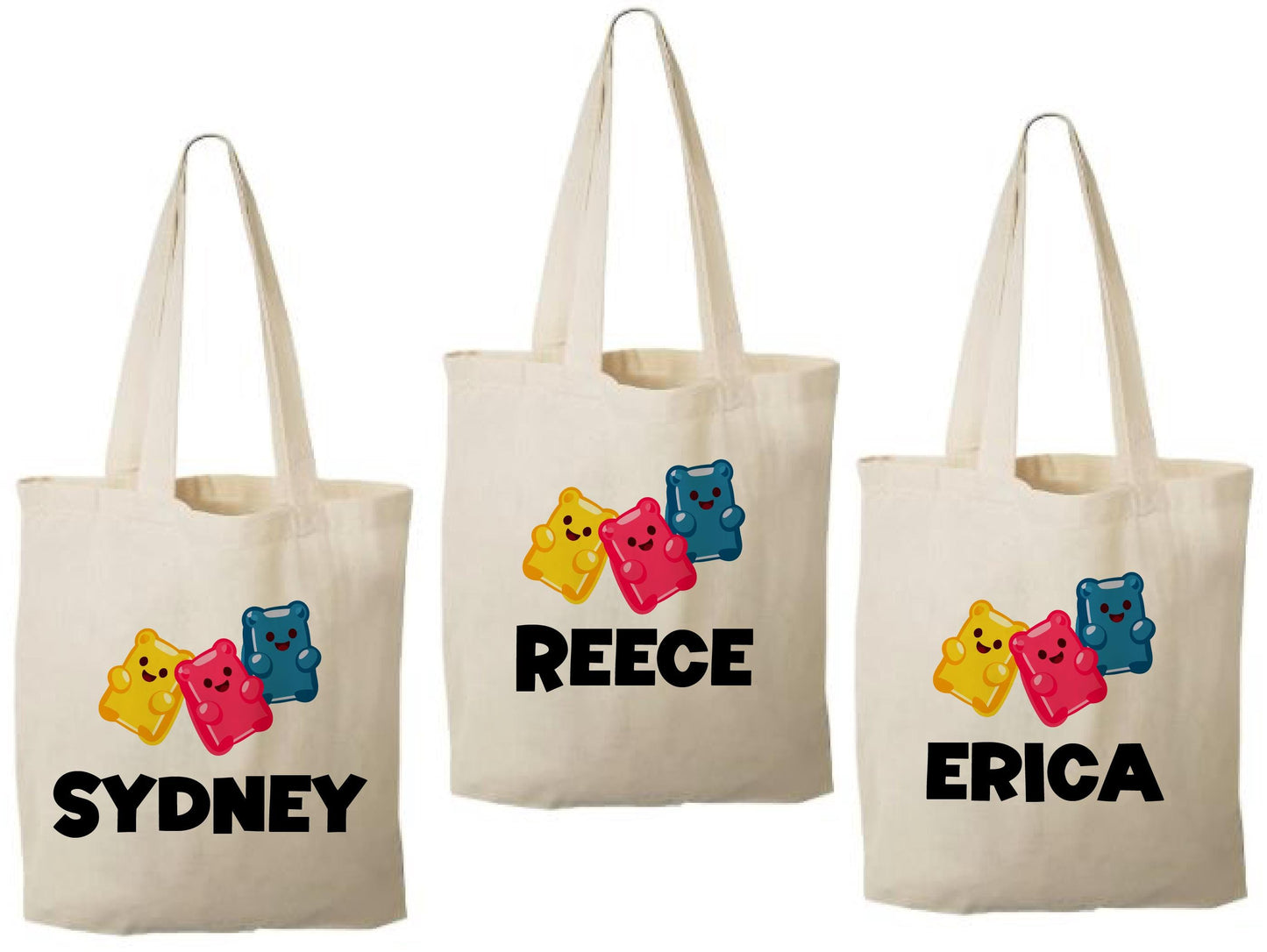 Gummy Bear Party Favor Bags: Personalized Cotton Treat Bags - Set of 3