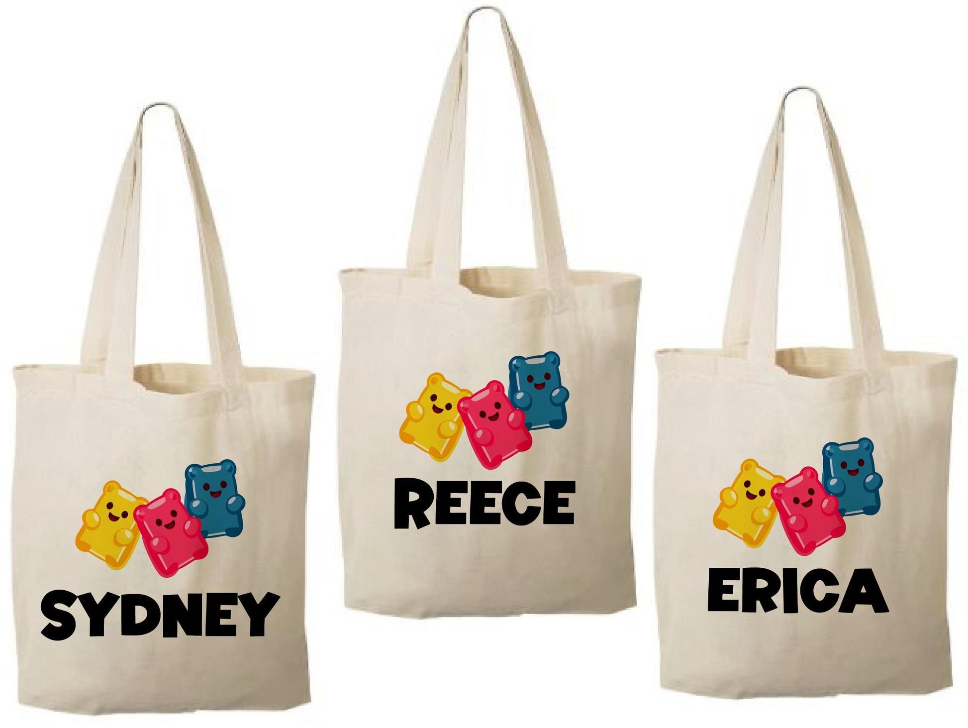 Gummy Bear Party Favor Bags: Personalized Cotton Treat Bags - Set of 3